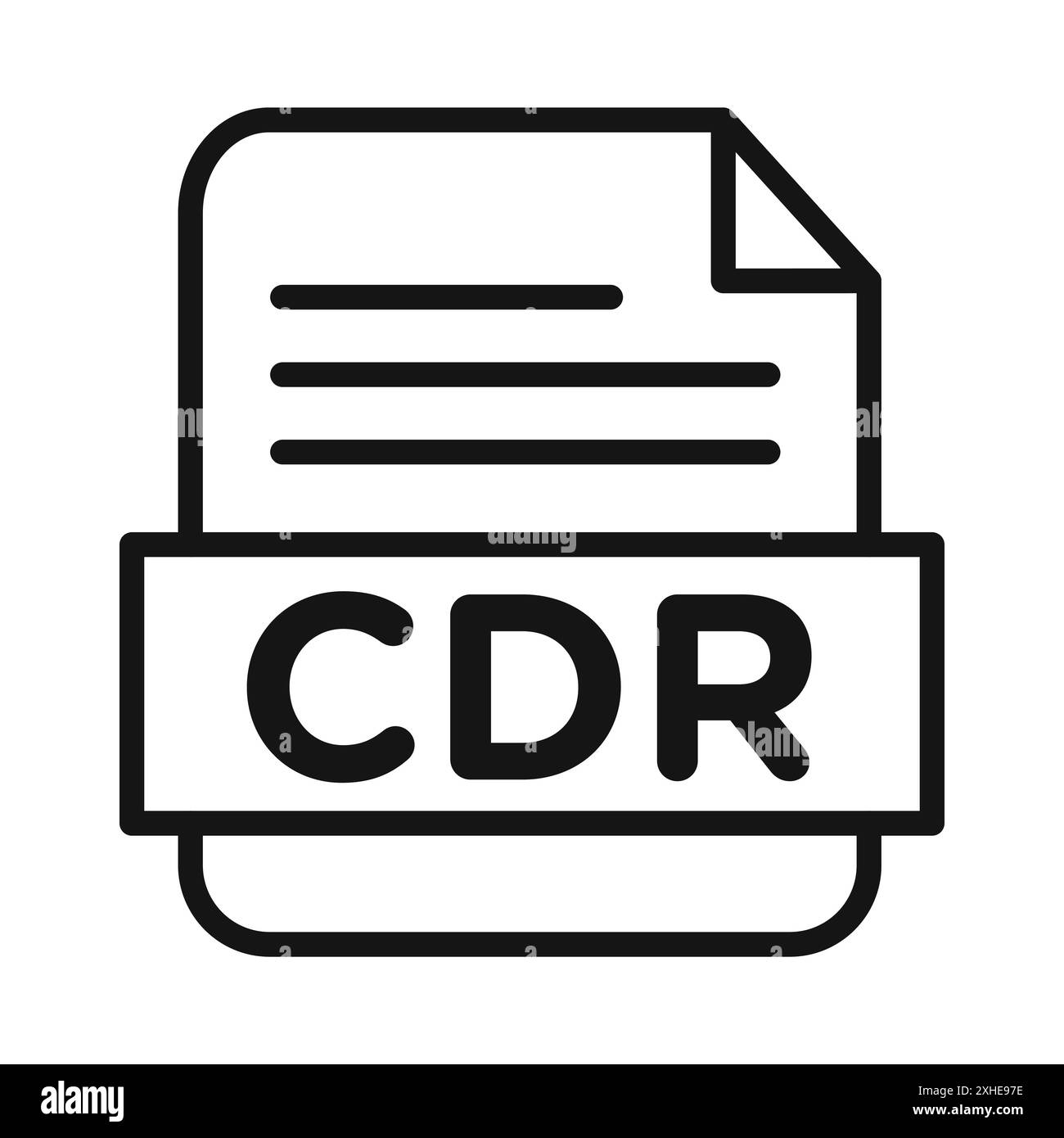 CDR-Datei Dokumentsymbol Vektorsymbol oder Zeichensatz Sammlung in Schwarzweiß-Umrandung Stock Vektor