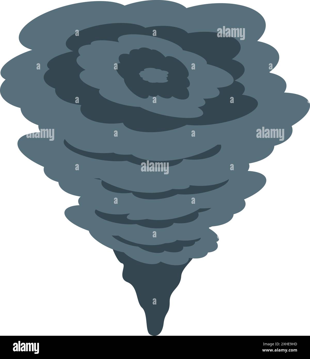 Ein starker Tornado verursacht Verwüstung und seine rotierende Trichterwolke hinterlässt eine Spur der Zerstörung Stock Vektor