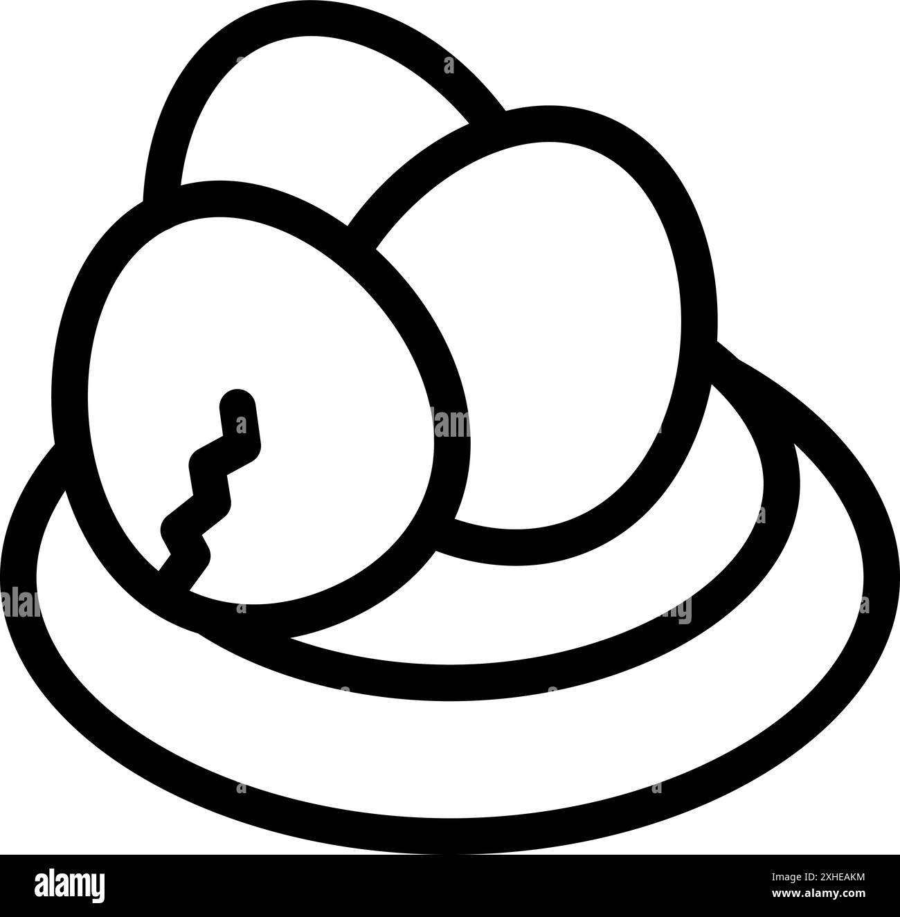 Diese minimalistische Strichgrafik-Illustration zeigt das Konzept der Fragilität und Belastbarkeit mit einem gebrochenen Ei in einem Nest Stock Vektor