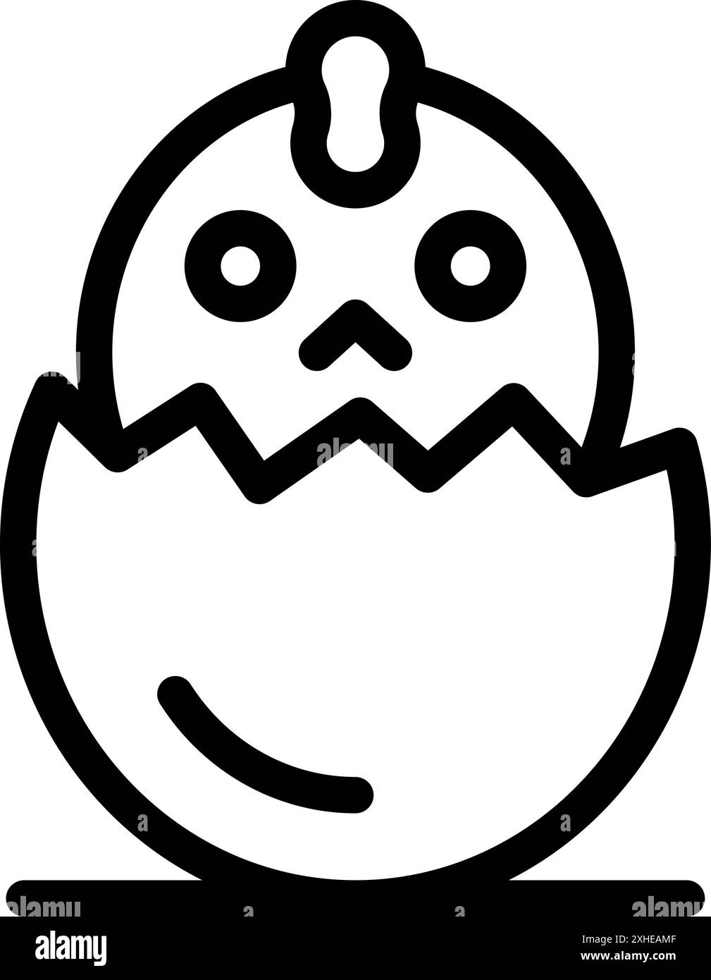 Minimalistisches Symbol eines süßen Hühnchens, das aus einem Ei schlüpft Stock Vektor