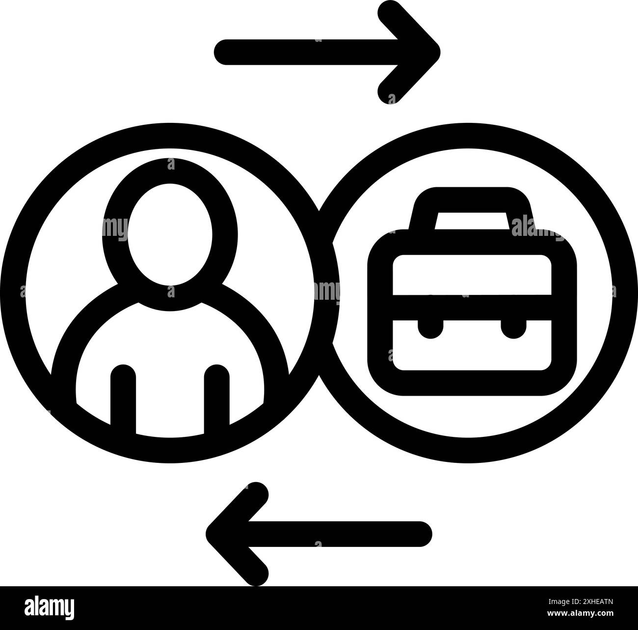 Geschäftsmann im Austausch mit Aktenkoffer-Symbol in kreisförmiger Gestaltung für Geschäfts- und Beschäftigungskonzepte Stock Vektor