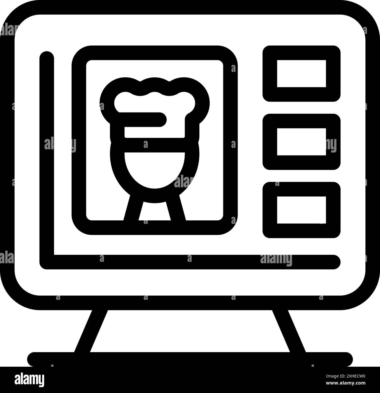 Online-Benutzeroberfläche für kulinarische Kurse mit einem Kochsymbol auf einem Computerbildschirm Stock Vektor