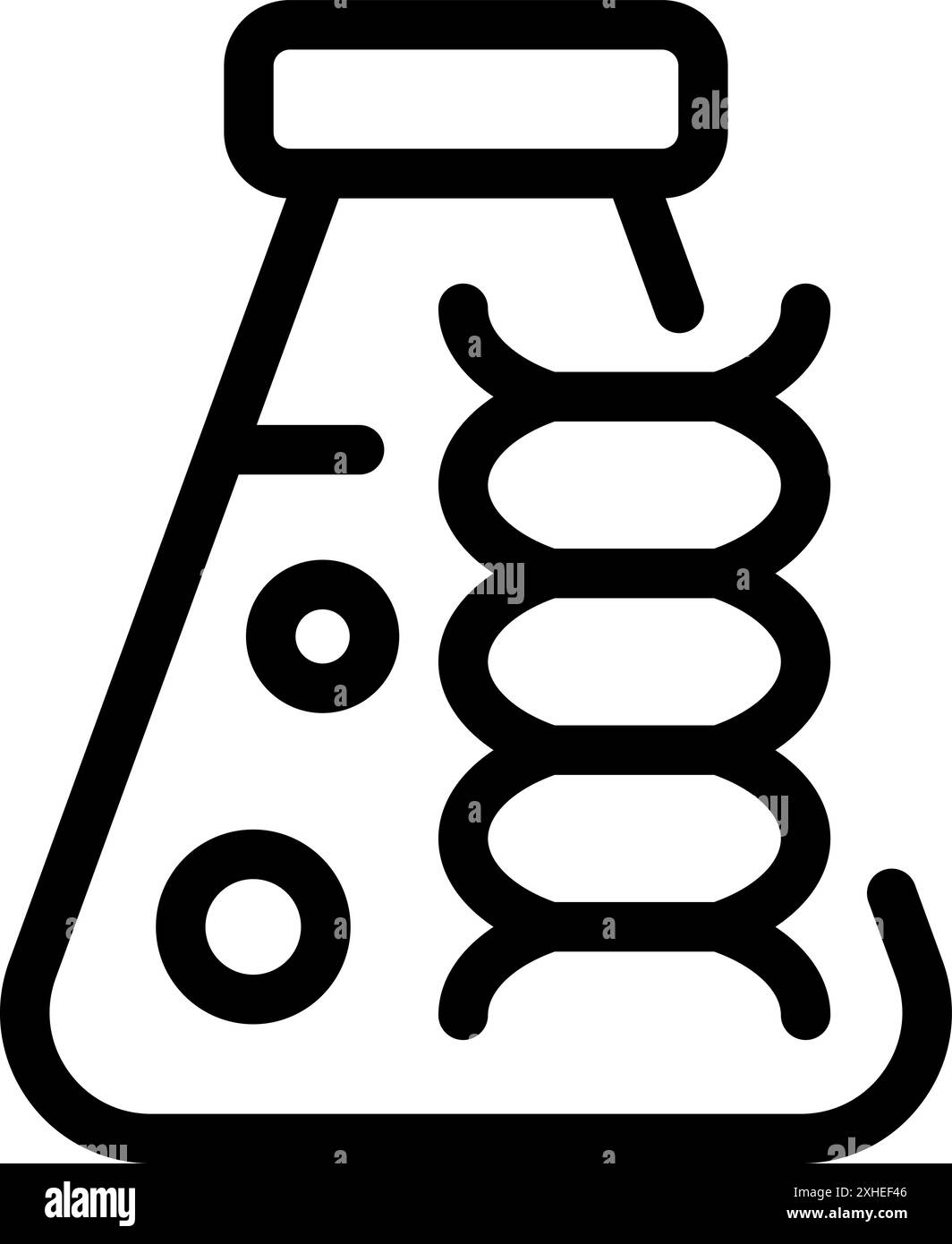 Einfaches, auffälliges Strichsymbol eines Laborkolbens mit dna-Strängen, das Gentechnik und Forschung repräsentiert Stock Vektor