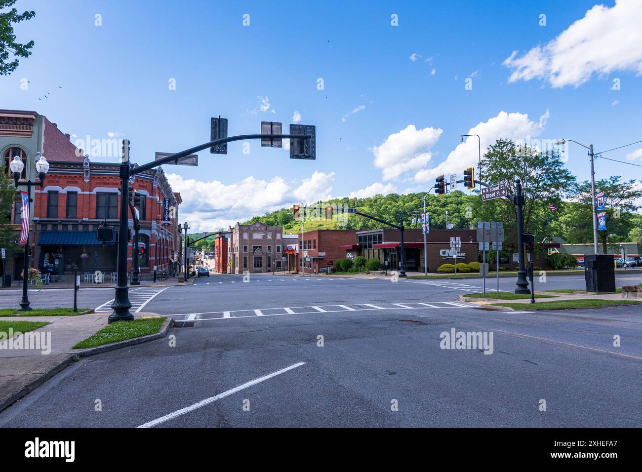 Gebäude entlang der Main Street in Ridgway, Pennsylvania, USA Stockfoto