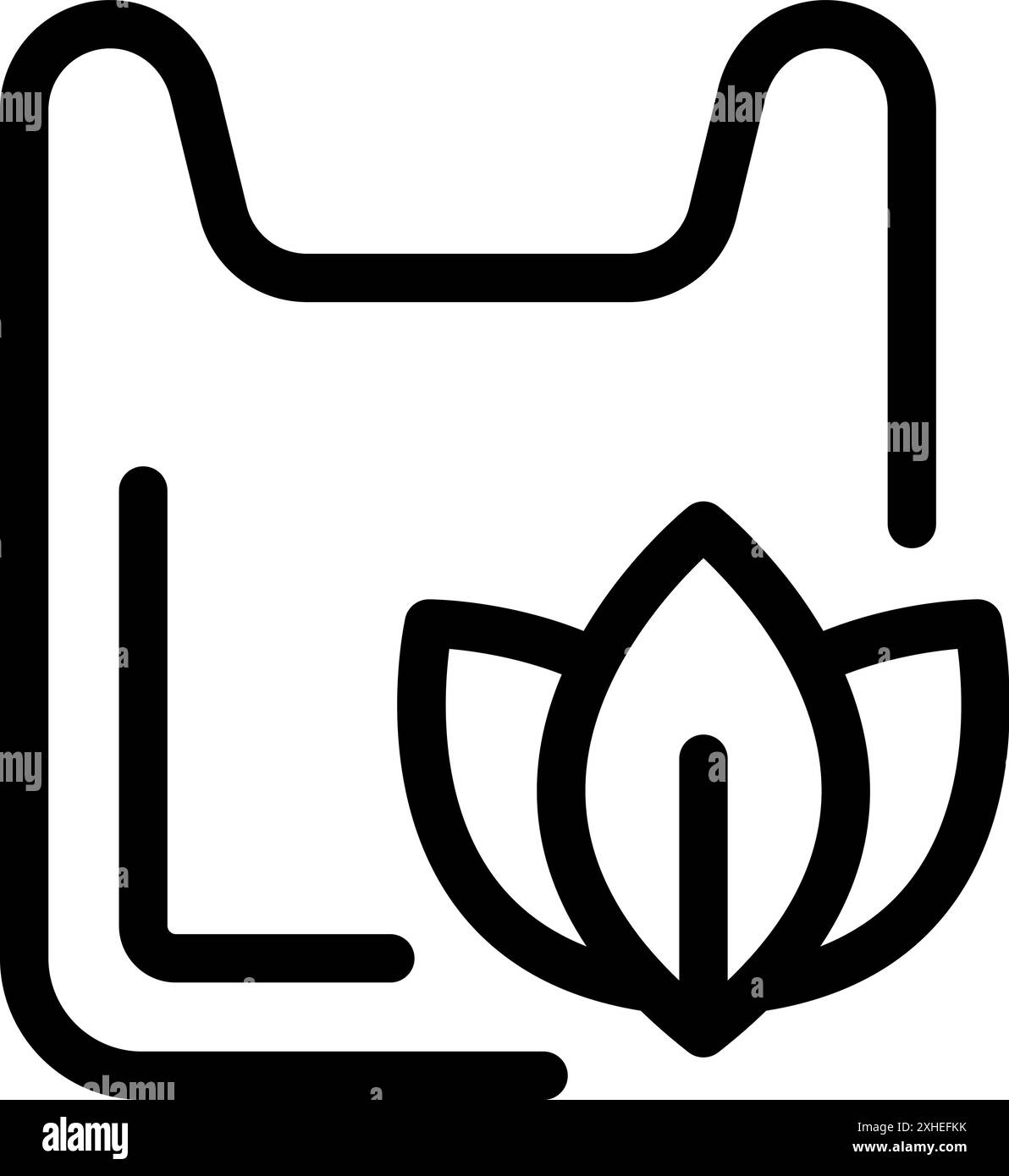 Liniensymbol einer Plastiktüte mit Blättern, die einen umweltfreundlichen Ansatz symbolisieren Stock Vektor