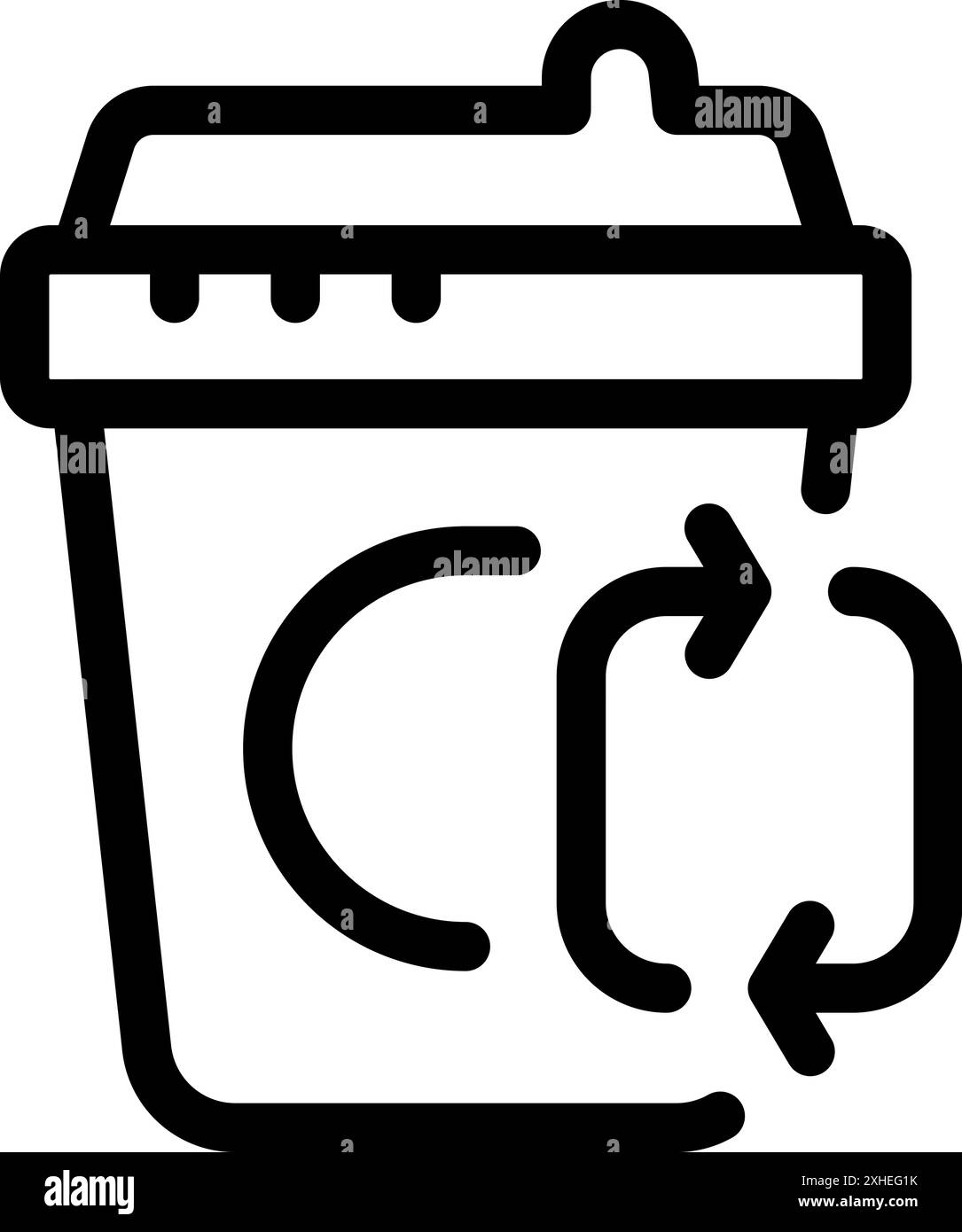 Schwarzes Umrisssymbol, das einen kompostierbaren Papierbecher mit Recycling-Schild darstellt, perfekt für Projekte im Zusammenhang mit Nachhaltigkeit Stock Vektor