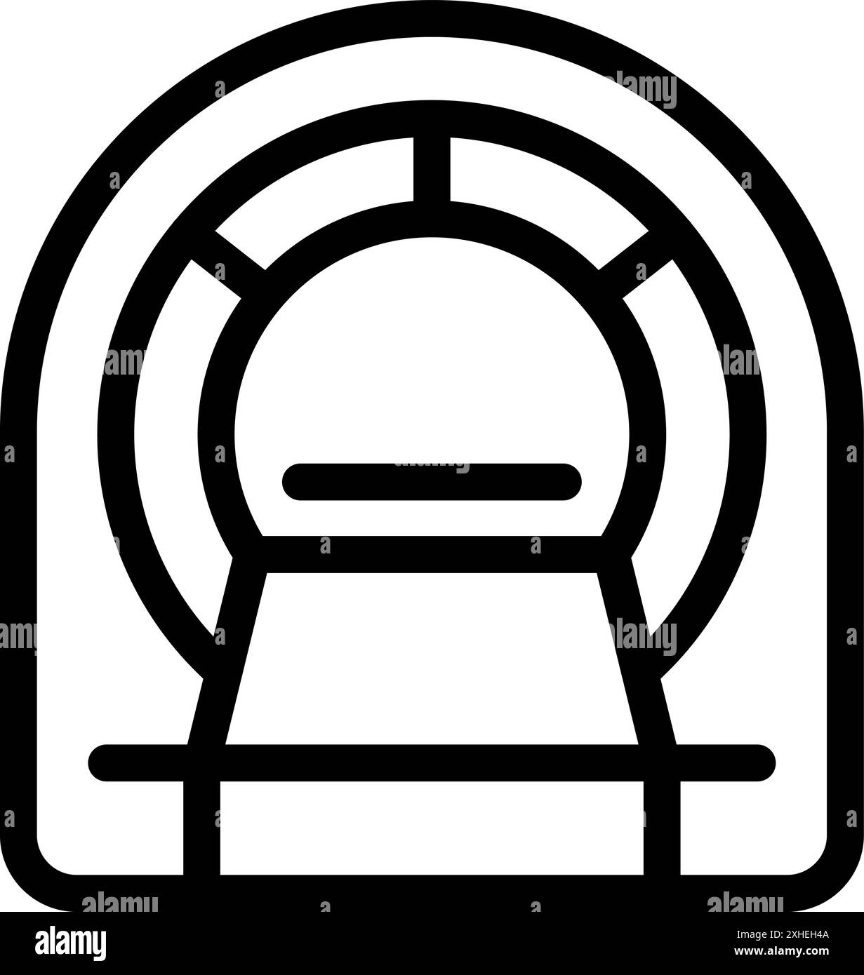 Zeilensymbol eines mrt-Scanners, das das Bett anzeigt, auf dem ein Patient liegen würde Stock Vektor