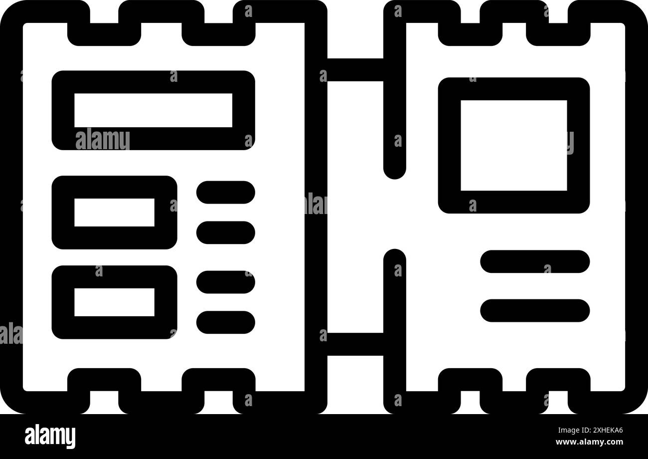 Dieses einfache Symbol steht für zwei Tickets, die den Zugang, die Erlaubnis oder den Eintritt zu Unterhaltung, Veranstaltungen oder Reisen symbolisieren Stock Vektor