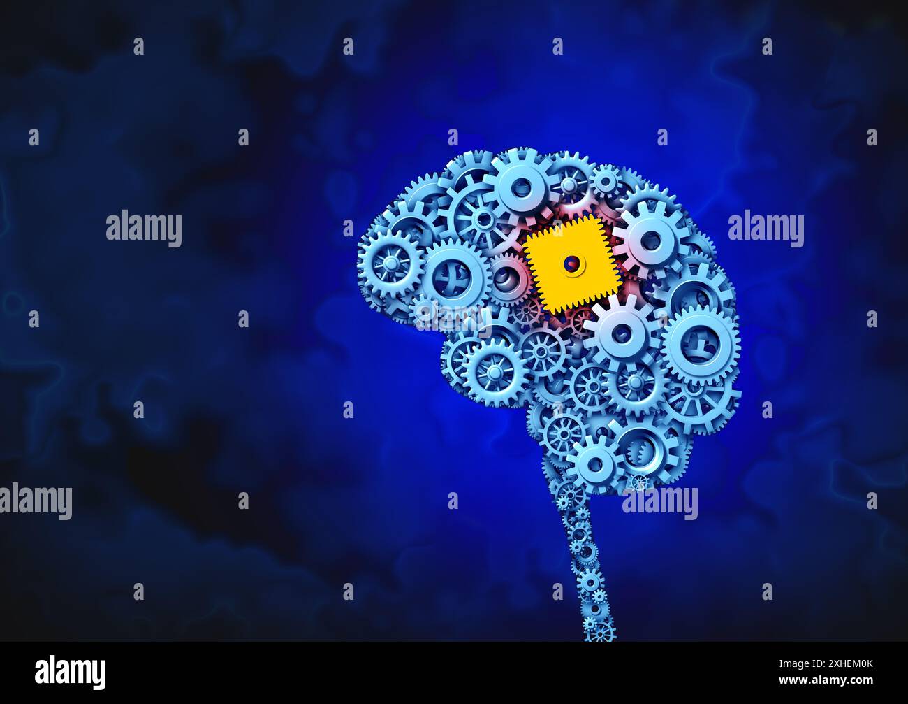 Hirnstörung oder psychische Störungen Hirngesundheitskonzept als neurologisches Symbol oder psychiatrisches und psychologisches Symbol mit Zahnradfehlfunktion. Stockfoto