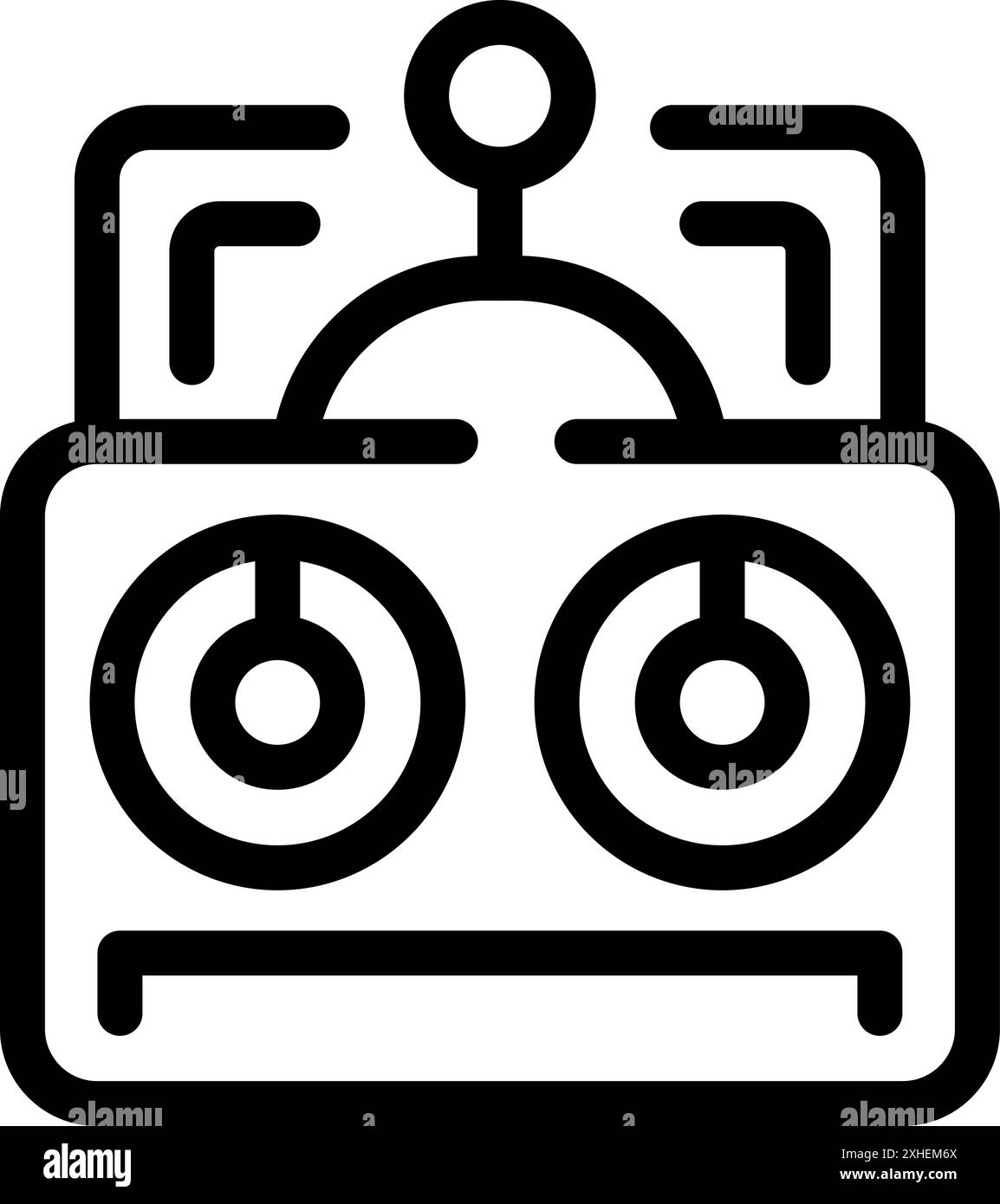 Roboter, der ein Bedienfeld mit Tasten und Hebeln bedient, futuristisches Technologiekonzept Stock Vektor