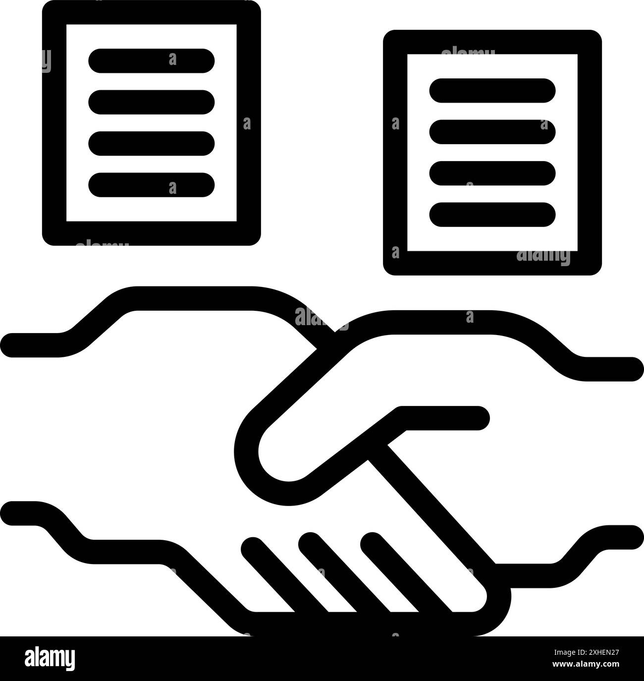 Zeilengrafik-Symbol für einen erfolgreichen Geschäftsabschluss, der mit einem Handschlag abgeschlossen wird Stock Vektor