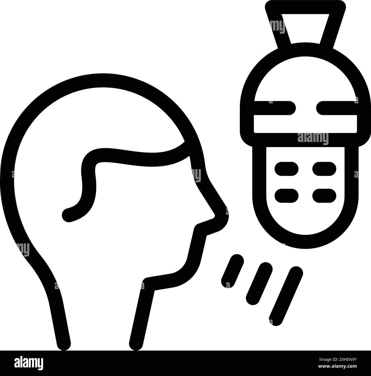 Der Mann spricht in ein Mikrofon, nimmt möglicherweise einen Podcast auf oder gibt ein Interview Stock Vektor