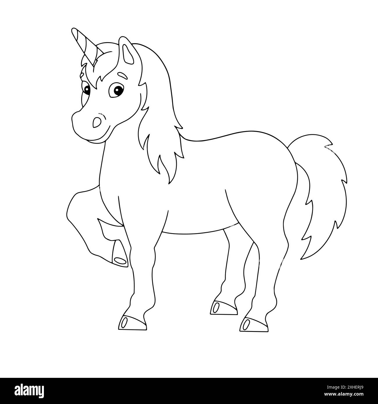 Magisches Einhorn. Feenpferd. Malbuch-Seite für Kinder. Figur im Cartoon-Stil. Vektorillustration isoliert auf weißem Hintergrund. Stock Vektor