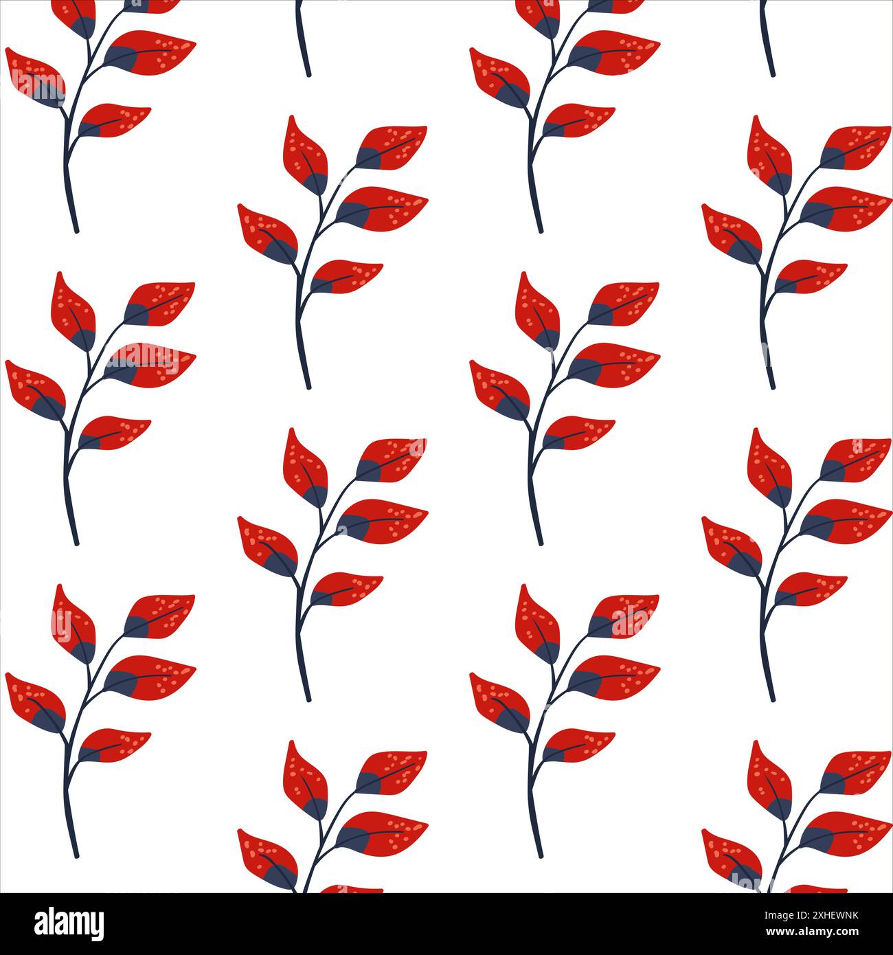 Nahtloses Muster roter Zweig. Einfache Anlage. Blätter auf weißem Hintergrund. Ornament im skandinavischen Stil. Hand ertrunken. Illustration des flachen Vektors Stock Vektor