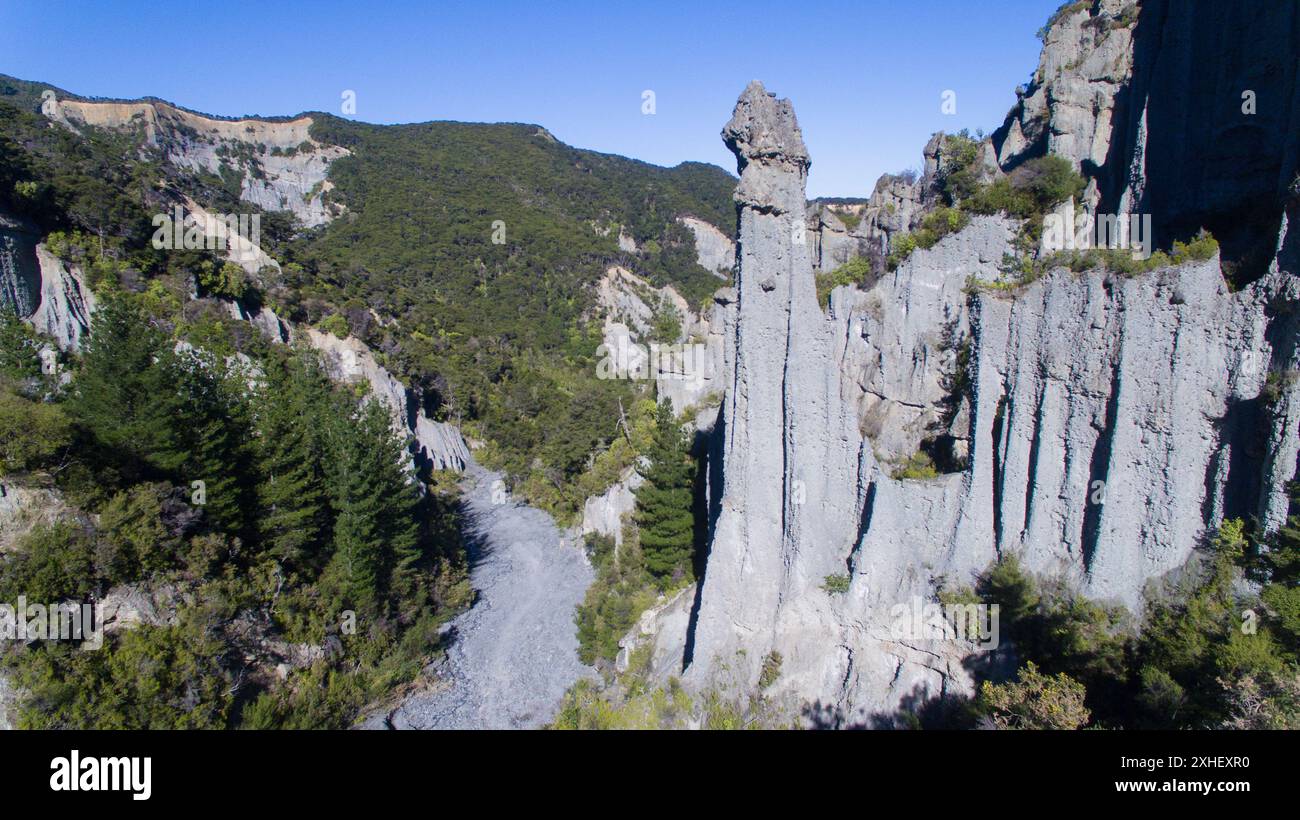 Felsformationen von Putangirua Pinnacles in der Wairarapa, Neuseeland Stockfoto