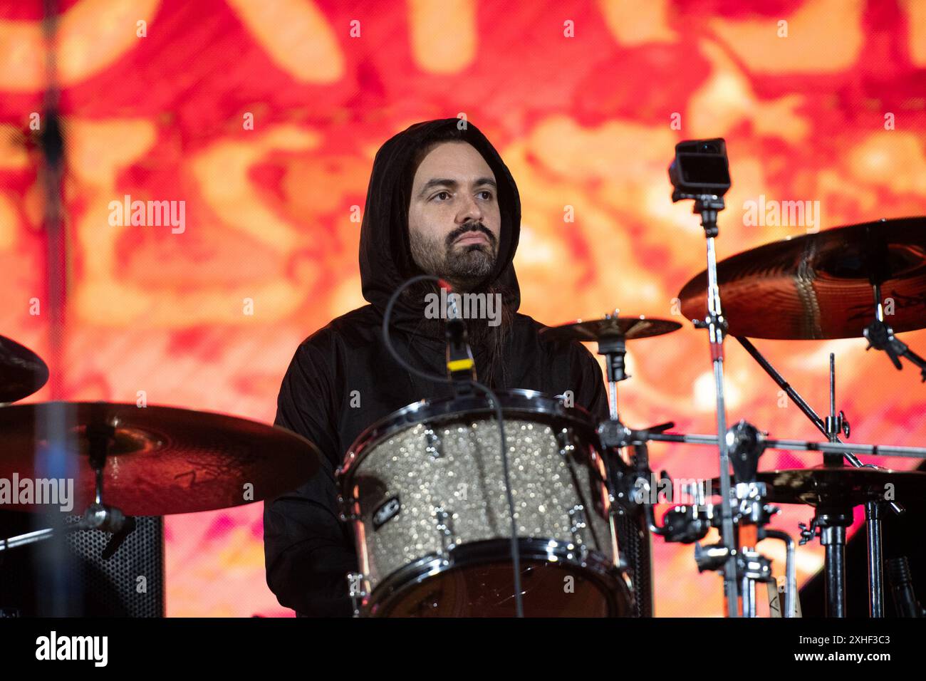 Sao Paulo, Brasilien. Juli 2024. São PAULO, BRASILIEN - 13. JULI: Jay Weinberg of Suizidal Tendencies tritt auf der Bühne während des Esquenta Rock Fun Festivals 2024 im Centro Esportivo Tietê am 13. Juli 2024 in Sao Paulo/SP, Brasilien auf. (Foto: Leandro Bernardes/PxImages) Credit: PX Images/Alamy Live News Stockfoto