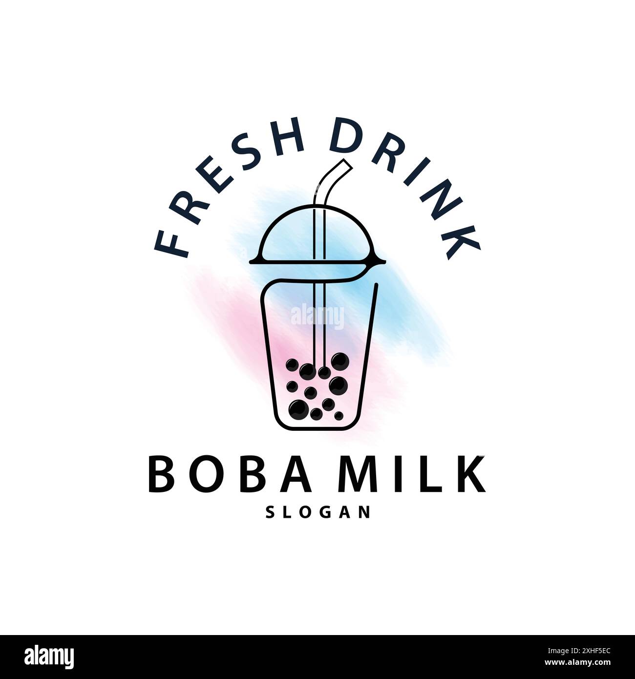 Boba Drink Logo, Milchtee Süße Boba Pearl Jelly Drink Bubble Vector Einfaches Minimalistisches Design Stock Vektor