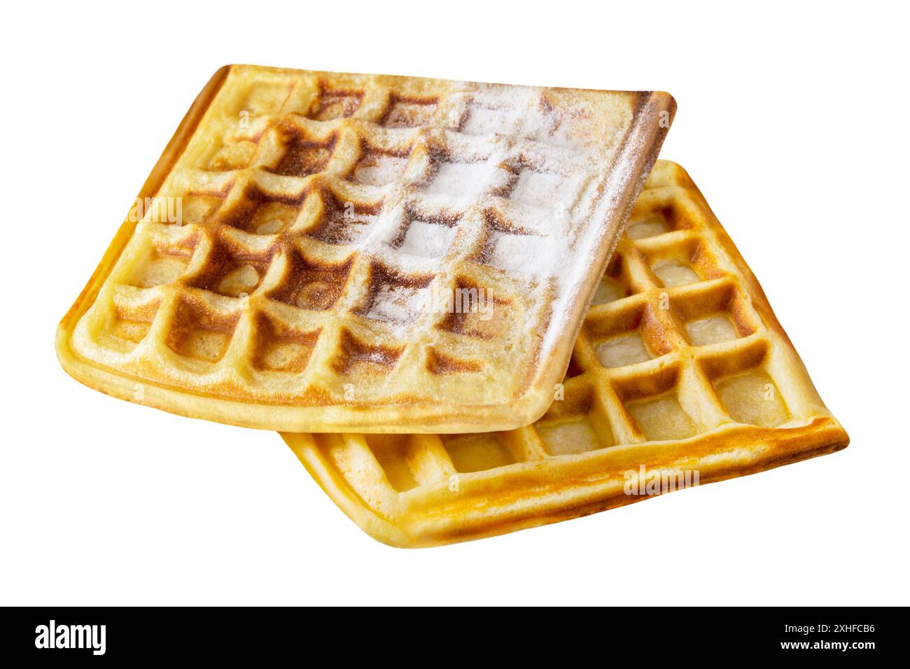 2 gebackene Waffeln isoliert auf weißem Hintergrund Stockfoto