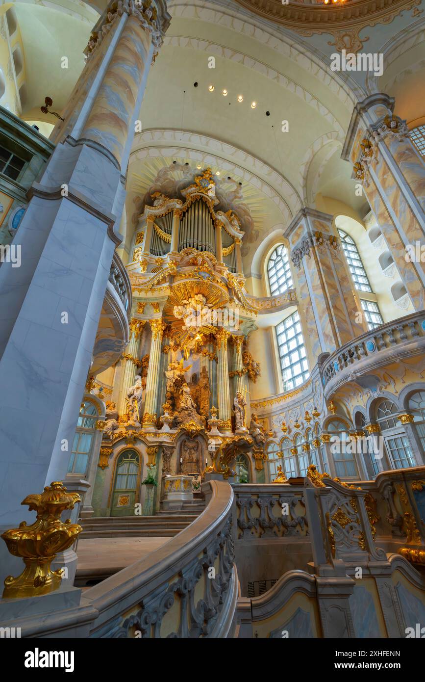 In der Frauenkirche in Dresden, Sachsen, Deutschland. Als herausragendes Beispiel protestantischer Sakralarchitektur gilt ich Stockfoto