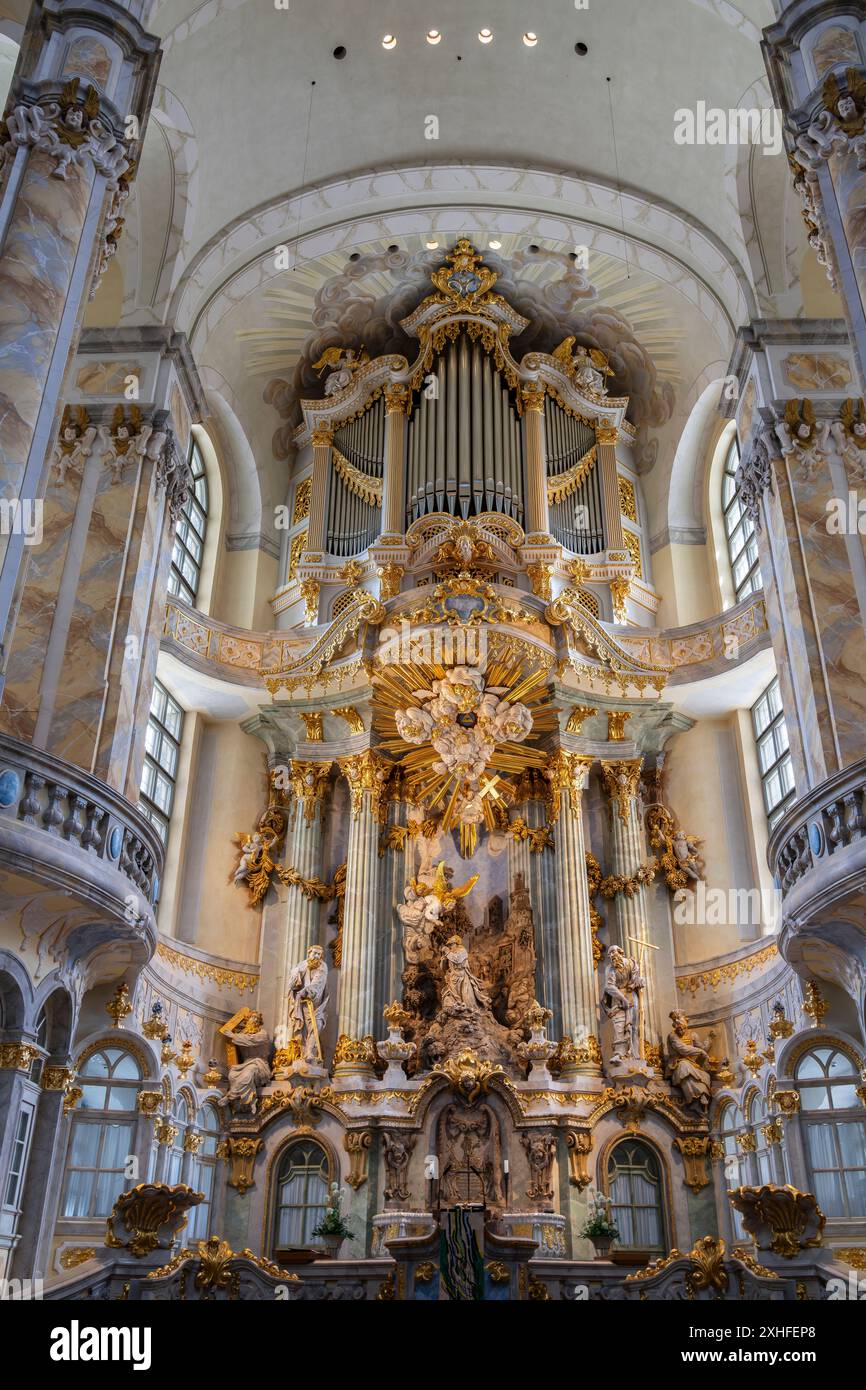 In der Frauenkirche in Dresden, Sachsen, Deutschland. Als herausragendes Beispiel protestantischer Sakralarchitektur gilt ich Stockfoto