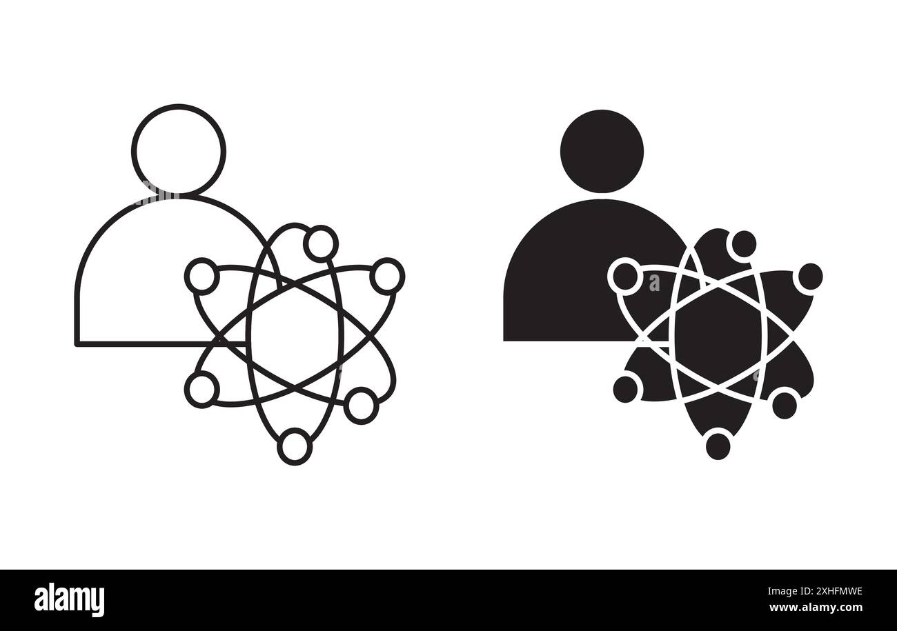 Big Data Scientist Icon Black Line Art Vektor in schwarz-weiß Umrandung Set Sammlungsschild Stock Vektor