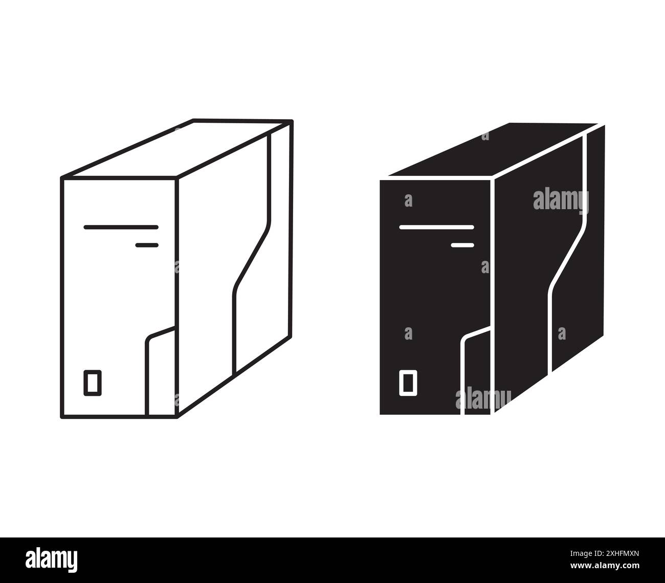 Symbol für Computergehäuse Vektorsymbol oder Zeichensatz in schwarz-weiß-Umrandung Stock Vektor