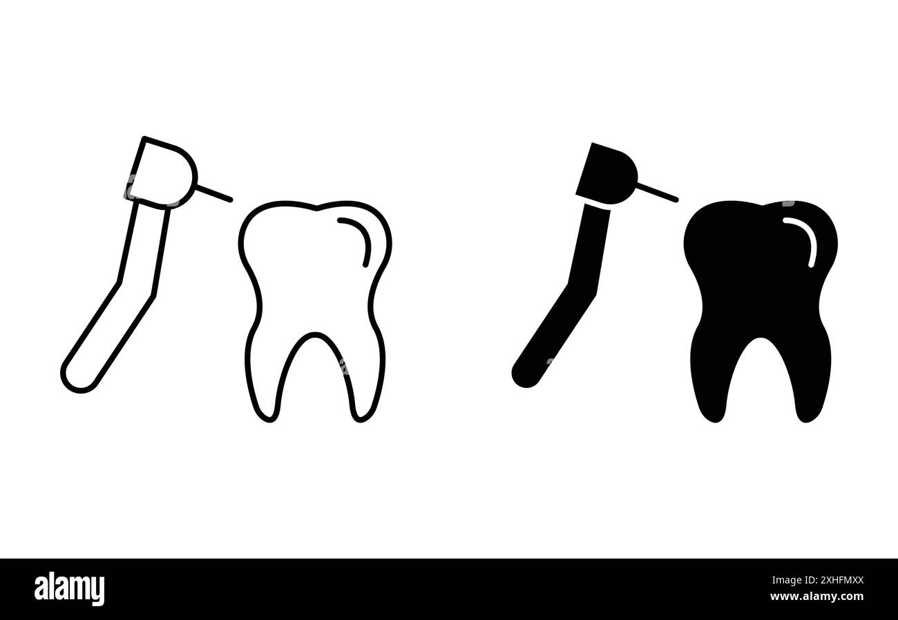 Dentalbohrer Icon Schwarzer Linie Art Vektor in schwarz-weiß Umriss Set Sammlung Zeichen Stock Vektor