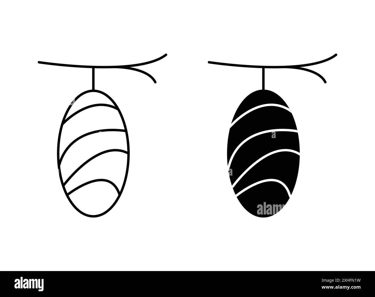 Cocoon Icon Black Line Art Vektor in schwarz-weiß Umrisse Set Collection Zeichen Stock Vektor