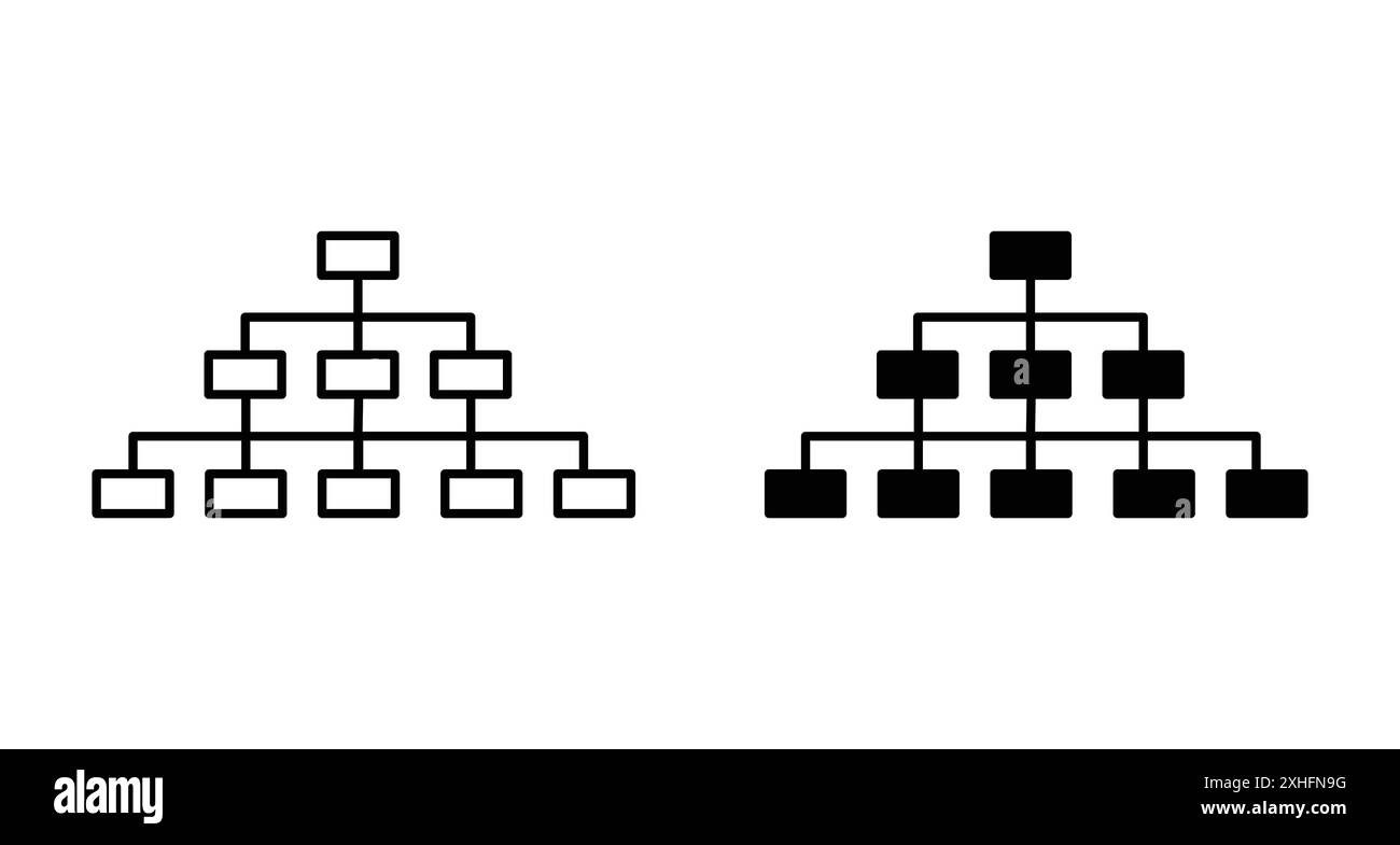 Symbol für hierarchische Struktur Schwarzer Linie Kunstvektor in Schwarzweiß-Umrandung Set Collection Sign Stock Vektor