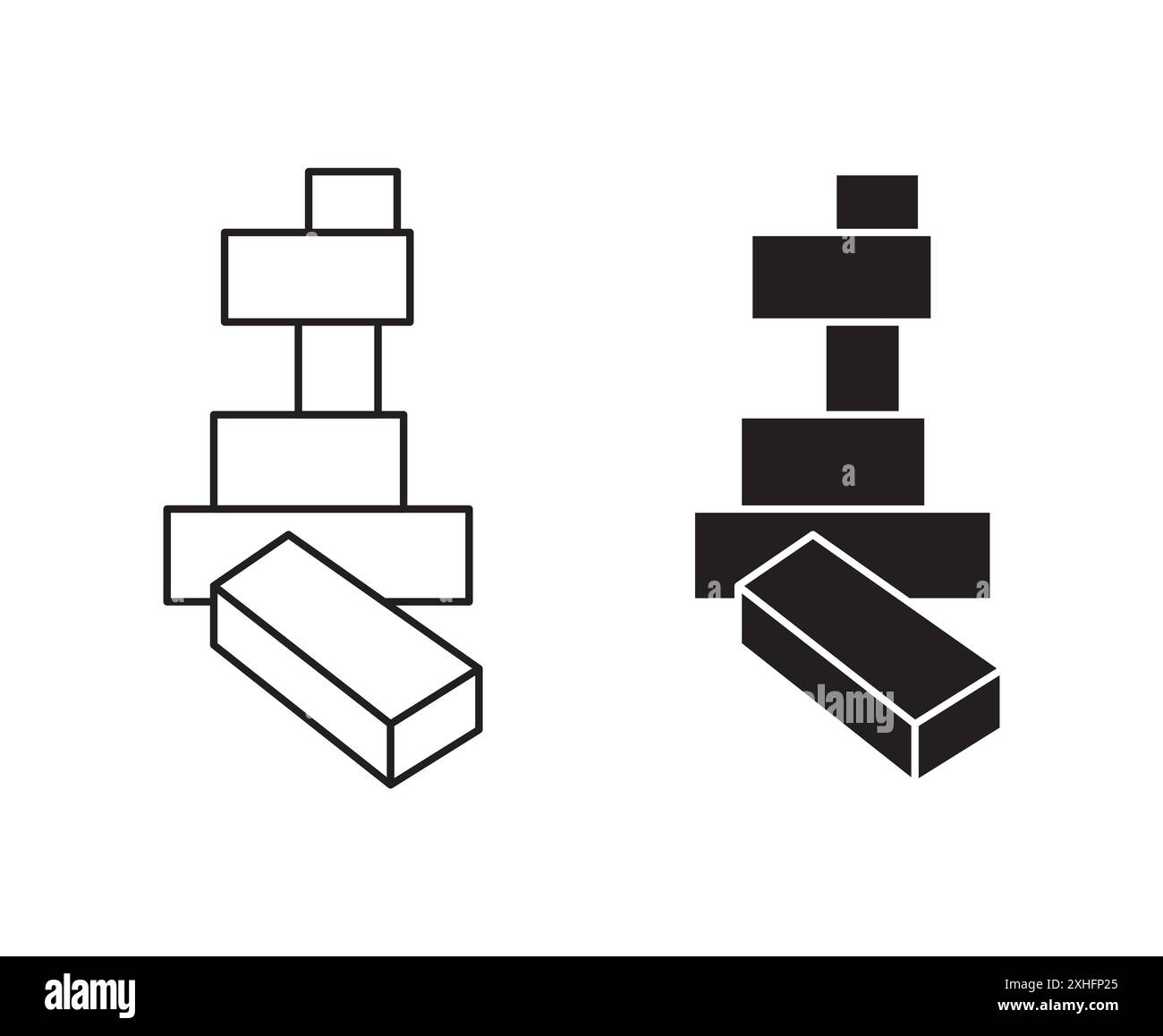 Holzblock Icon Vektorsymbol oder Schildersatz Kollektion in schwarz-weiß-Umrandung Stock Vektor