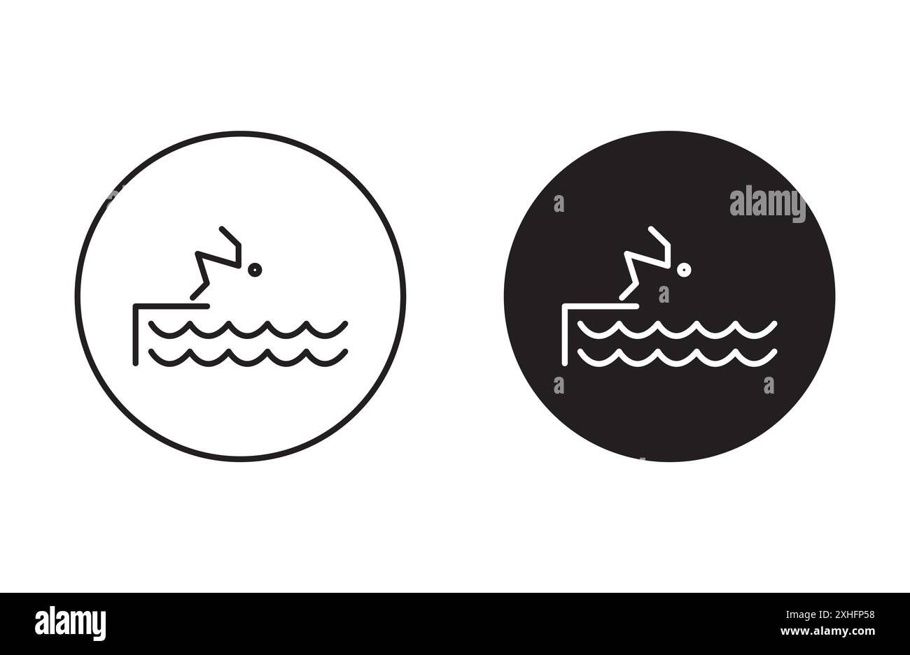 Swimmer Jumping Icon Vector Symbol oder Zeichensatz Kollektion in Schwarz-weiß-Kontur Stock Vektor