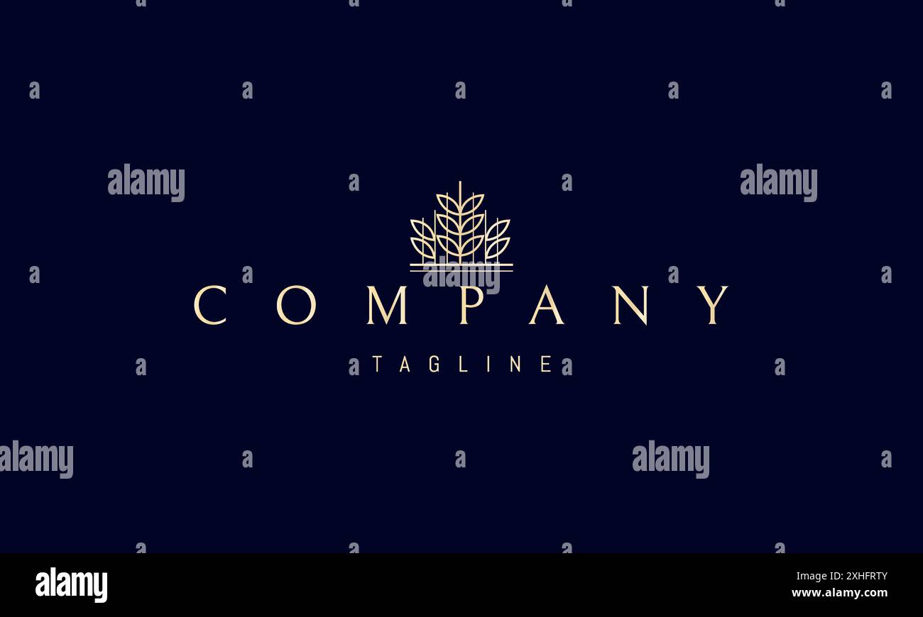 Goldenes Vektorlogo mit abstraktem Bild von Weizensprossen. Stock Vektor