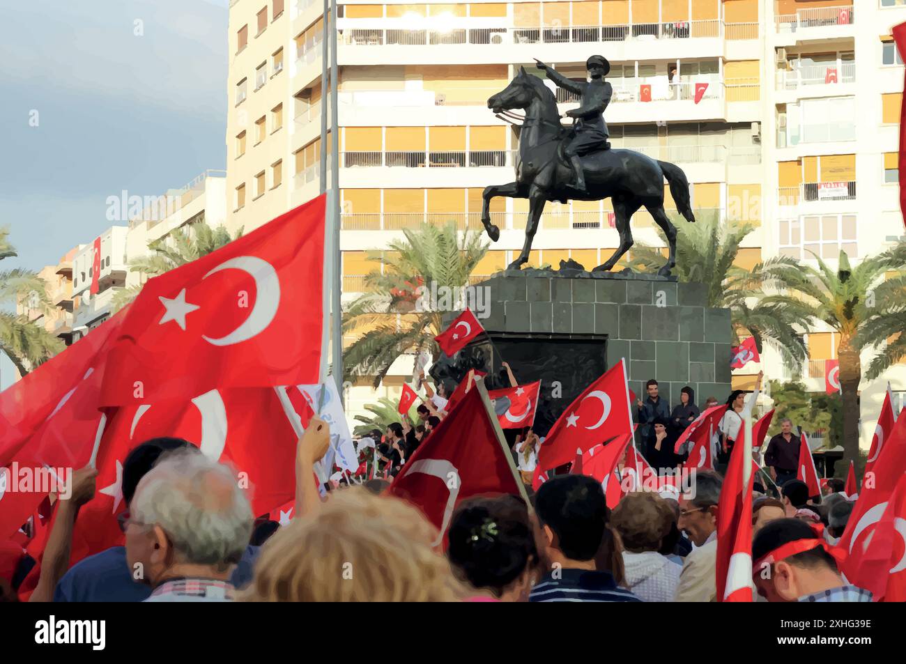 Frohe 9. September Befreiung von Izmir. Vektorillustration auf dem Platz der Republik Izmir. Übersetzung: 9 Eylül İzmir'in kurtuluşu kutlu olsun. Stock Vektor