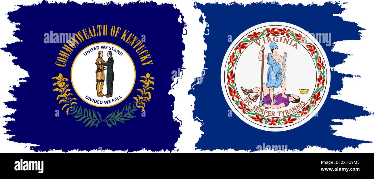 Virginia und Kentucky staaten Grunge Pinsel Flags Verbindung, Vektor Stock Vektor