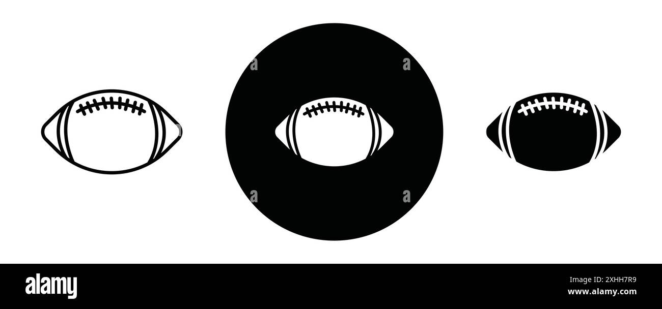 American Football Ball Ikone Black Line Art Vektor in schwarz-weiß Umrissset Sammlung Zeichen Stock Vektor