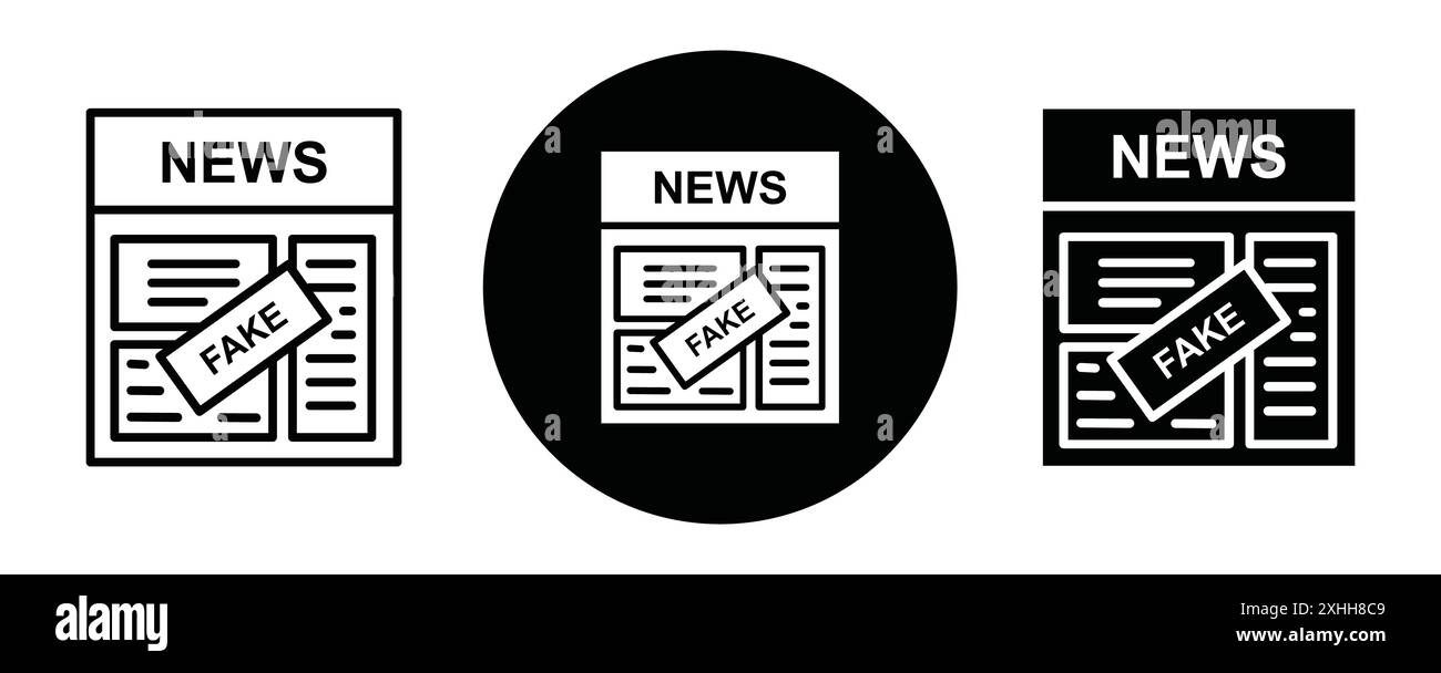 Fake News Icon Schwarzer Linie Art Vektor in schwarz-weiß Umriss Set Sammlung Zeichen Stock Vektor