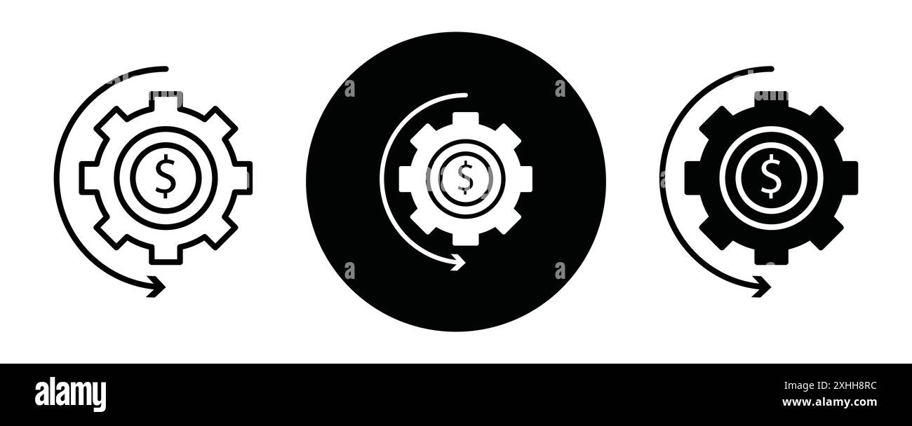 Symbol für Kostenoptimierung Schwarzer Strichgrafik-Vektor in Schwarzweiß-Umrandung Set Collection Sign Stock Vektor