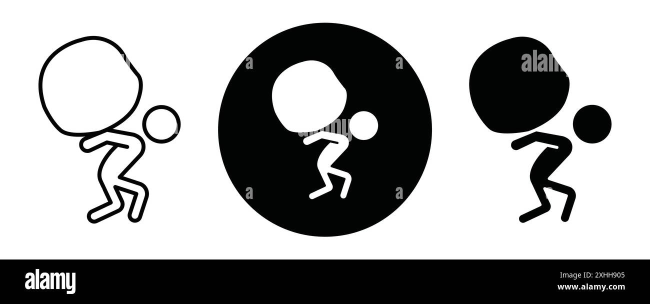 Heavy Burden Symbol Black Line Art Vektor in schwarz-weiß Umrissset Collection Schild Stock Vektor