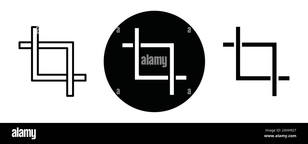 Symbol „Beschneiden“ Schwarzer Linie Kunstvektor in Schwarz-weiß-Kontur Set Collection Sign Stock Vektor