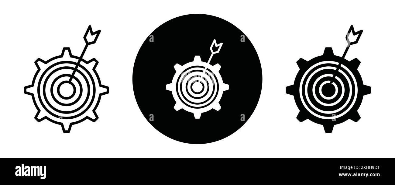 Symbol für die Zielsetzung Schwarze Linie Kunstvektor in schwarz-weiß Umrisse Set Collection Sign Stock Vektor