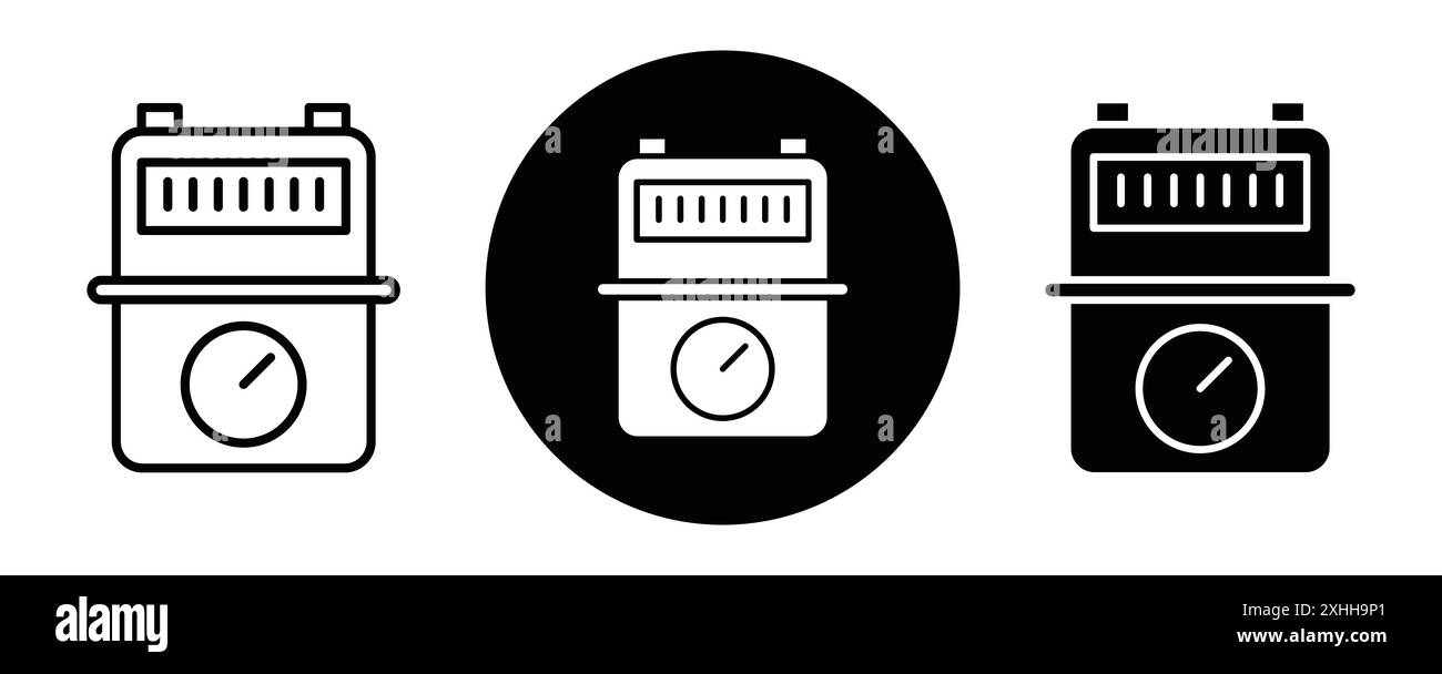 Gaszähler Symbol Schwarzer Linie Kunstvektor in schwarz-weiß Umriss Set Collection Schild Stock Vektor