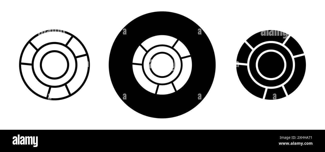 Life ebuoy Icon Black Line Art Vektor in schwarz-weiß Umriss Set Sammlung Zeichen Stock Vektor