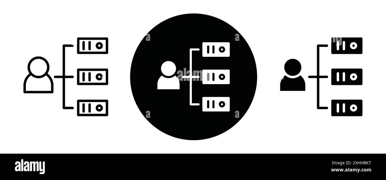 Symbol für gemeinsam genutztes Hosting Schwarzer Linie Kunstvektor in Schwarz-weiß-Umrandung Set Sammlungsschild Stock Vektor