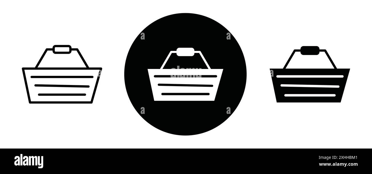 Warenkorb Icon Schwarzer Linie Art Vektor in schwarz-weiß Umriss Set Sammlung Zeichen Stock Vektor