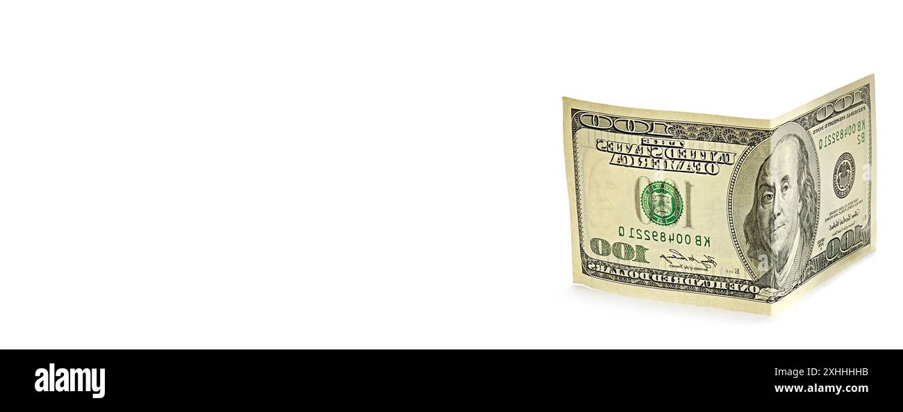 100 us-Dollar isoliert auf weißem Hintergrund. Freier Platz für Text. Breites Foto. Stockfoto 100 us-Dollar isoliert auf weißem Hintergrund. Freier Platz für Text. Breites Foto. Stockfoto