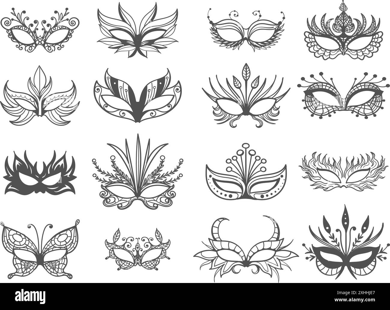 Doodle Maskerade Maskenset Stock Vektor