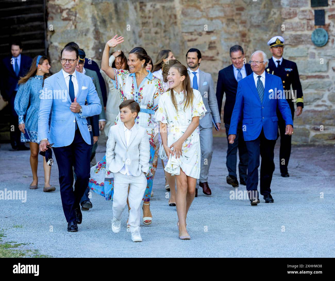 Borgholm, Schweden. Juli 2024. Borgholm, Schloss Solliden 14-07-2024 die schwedische Königsfamilie nimmt am Geburtstag der Kronprinzessin Victoria, Prinz Daniel, Prinzessin Estelle, Prinz Oscar, König Carl Gustaf Teil Stockfoto