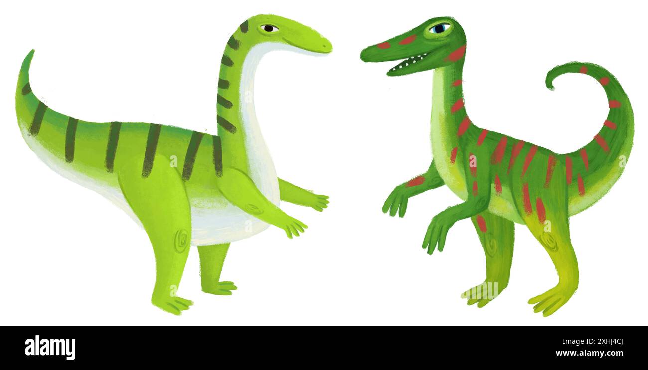 Zeichentrick glückliche und lustige bunte prähistorische Dinosaurier Dino gallimimus isolierte Illustration für Kinder Stockfoto