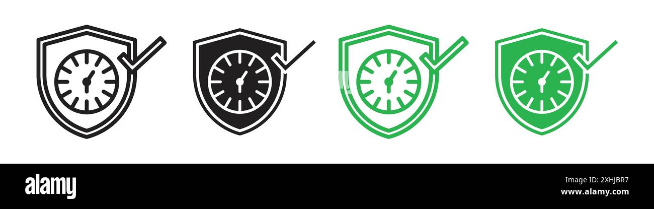 Langfristiger Schutz Icon Schwarzer Linie Art Vektor in schwarz-weiß Umriss Set Sammlung Zeichen Stock Vektor