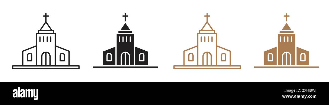 Kirchensykone Schwarze Linie Kunstvektor in schwarz-weiß Umrisse Set Sammlung Zeichen Stock Vektor